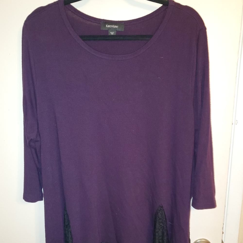 Karen Kane purple sweeter with lace trim